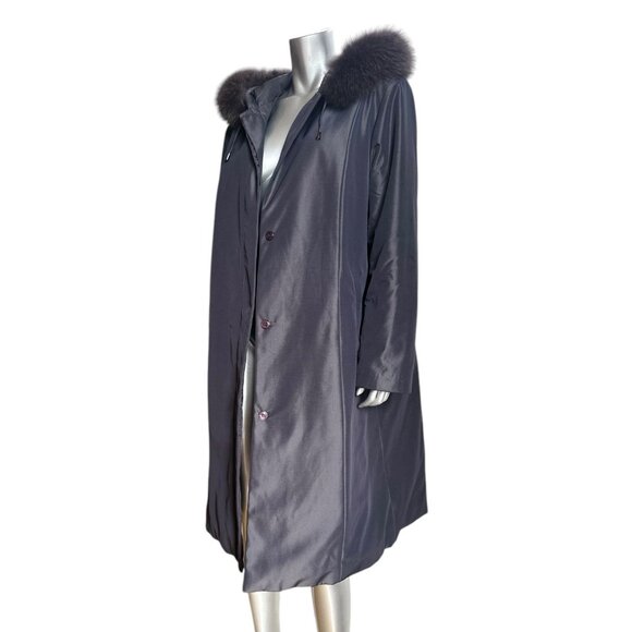 1 MADISON Luxe Long Winter Gray Coat With Fox Fur Trim Hood Button Front 1X - Picture 11 of 11